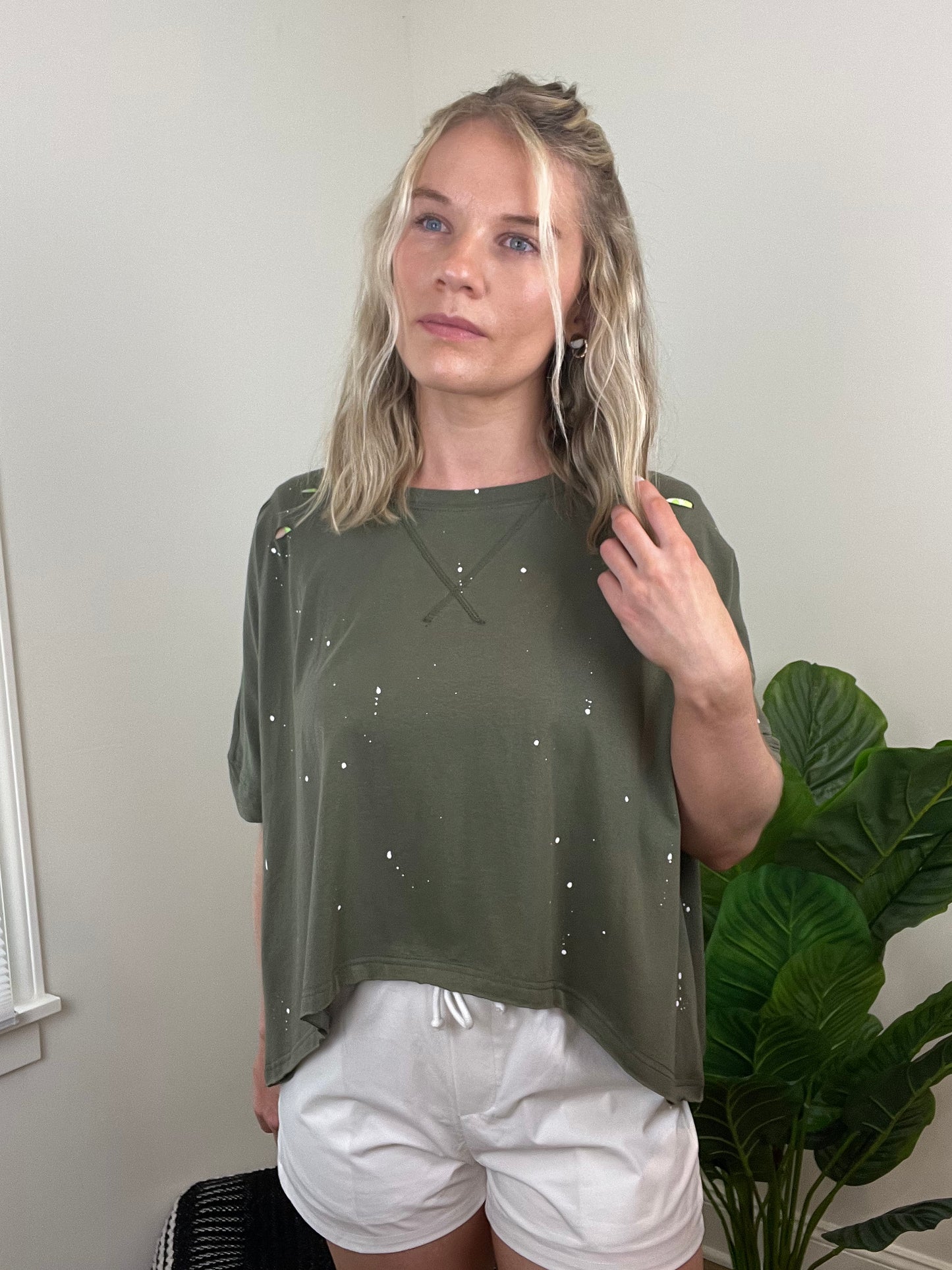 Army Green Splattered Crop