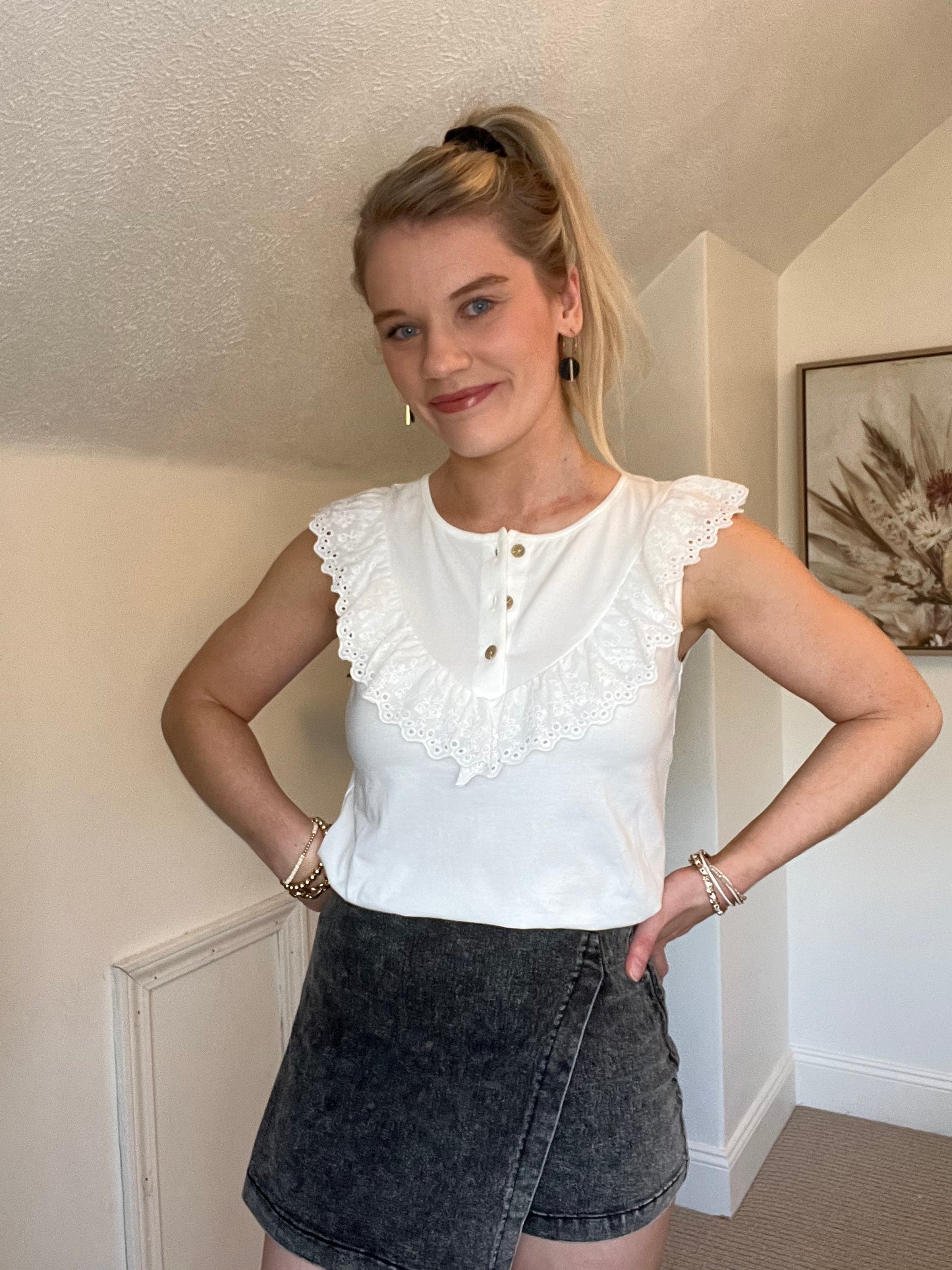 White Ruffled Top