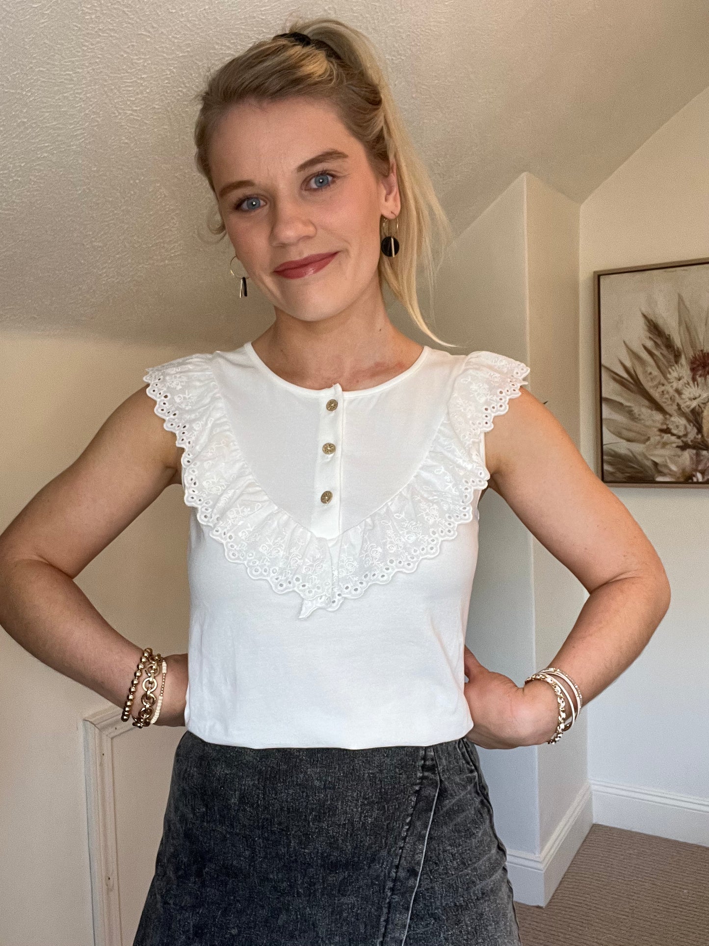 White Ruffled Top