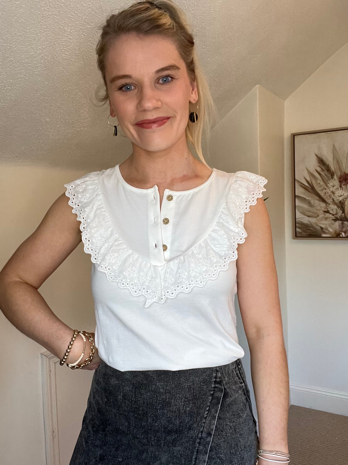 White Ruffled Top